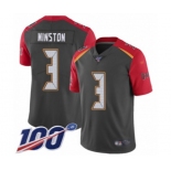 Men's Tampa Bay Buccaneers #3 Jameis Winston Limited Gray Inverted Legend 100th Season Football Jersey