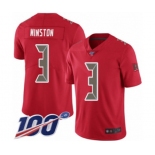 Men's Tampa Bay Buccaneers #3 Jameis Winston Limited Red Rush Vapor Untouchable 100th Season Football Jersey