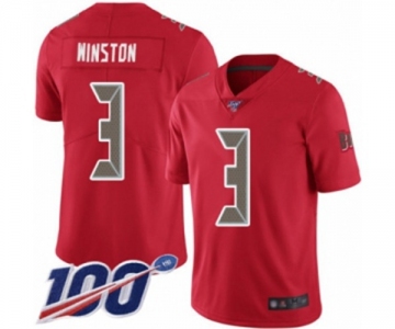 Men's Tampa Bay Buccaneers #3 Jameis Winston Limited Red Rush Vapor Untouchable 100th Season Football Jersey