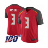 Men's Tampa Bay Buccaneers #3 Jameis Winston Red Team Color Vapor Untouchable Limited Player 100th Season Football Jersey