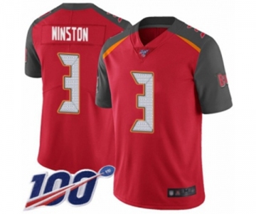 Men's Tampa Bay Buccaneers #3 Jameis Winston Red Team Color Vapor Untouchable Limited Player 100th Season Football Jersey