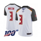 Men's Tampa Bay Buccaneers #3 Jameis Winston White Vapor Untouchable Limited Player 100th Season Football Jersey