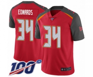 Men's Tampa Bay Buccaneers #34 Mike Edwards Red Team Color Vapor Untouchable Limited Player 100th Season Football Jersey