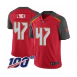 Men's Tampa Bay Buccaneers #47 John Lynch Red Team Color Vapor Untouchable Limited Player 100th Season Football Jersey