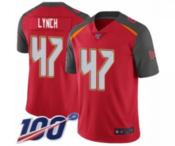 Men's Tampa Bay Buccaneers #47 John Lynch Red Team Color Vapor Untouchable Limited Player 100th Season Football Jersey