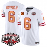 Men's Tampa Bay Buccaneers #6 Baker Mayfield White F.U.S.E. 2024 NFC South Champions With 4-Star C Patch Limited Stitched Jersey