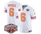 Men's Tampa Bay Buccaneers #6 Baker Mayfield White F.U.S.E. 2024 NFC South Champions With 4-Star C Patch Limited Stitched Jersey