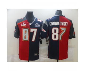 Men's Tampa Bay Buccaneers #87 Rob Gronkowski Blue Red Bowl LV Bowl LIII Limited Split Fashion Football Jersey