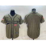 Men's Tampa Bay Buccaneers Blank Olive Salute to Service Cool Base Stitched Baseball Jersey