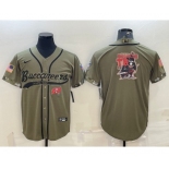 Men's Tampa Bay Buccaneers Olive Salute to Service Team Big Logo Cool Base Stitched Baseball Jersey