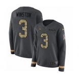 Women Nike Tampa Bay Buccaneers #3 Jameis Winston Limited Black Salute to Service Therma Long Sleeve NFL Jersey