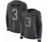 Women Nike Tampa Bay Buccaneers #3 Jameis Winston Limited Black Salute to Service Therma Long Sleeve NFL Jersey