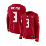 Women Nike Tampa Bay Buccaneers #3 Jameis Winston Limited Red Therma Long Sleeve NFL Jersey