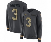 Women's Nike Tampa Bay Buccaneers #3 Jameis Winston Limited Black Salute to Service Therma Long Sleeve NFL Jersey