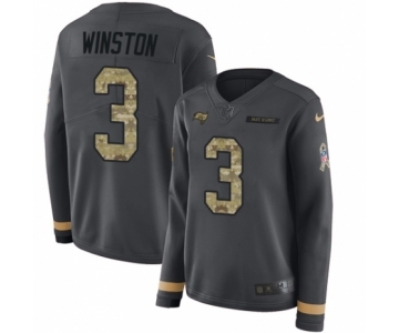 Women's Nike Tampa Bay Buccaneers #3 Jameis Winston Limited Black Salute to Service Therma Long Sleeve NFL Jersey