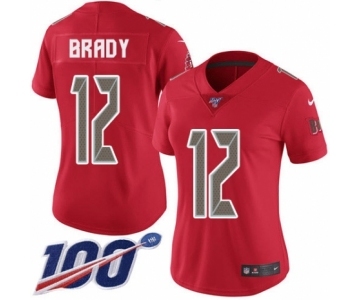 Women's Tampa Bay Buccaneers #12 Tom Brady Limited Red Rush Vapor Untouchable 100th Season Football Jersey