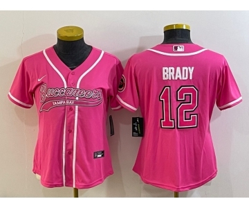 Women's Tampa Bay Buccaneers #12 Tom Brady Pink With Patch Cool Base Stitched Baseball Jersey