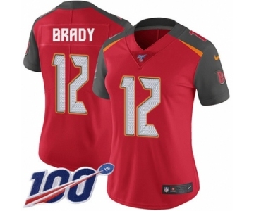 Women's Tampa Bay Buccaneers #12 Tom Brady Red Team Color Vapor Untouchable Limited Player 100th Season Football Jersey