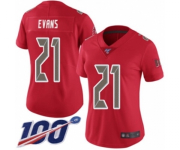 Women's Tampa Bay Buccaneers #21 Justin Evans Limited Red Rush Vapor Untouchable 100th Season Football Jersey