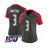 Women's Tampa Bay Buccaneers #3 Jameis Winston Limited Gray Inverted Legend 100th Season Football Jersey