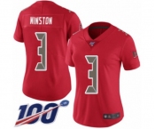 Women's Tampa Bay Buccaneers #3 Jameis Winston Limited Red Rush Vapor Untouchable 100th Season Football Jersey