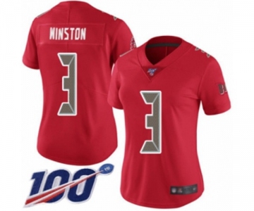 Women's Tampa Bay Buccaneers #3 Jameis Winston Limited Red Rush Vapor Untouchable 100th Season Football Jersey