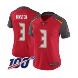 Women's Tampa Bay Buccaneers #3 Jameis Winston Red Team Color Vapor Untouchable Limited Player 100th Season Football Jersey