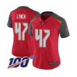 Women's Tampa Bay Buccaneers #47 John Lynch Red Team Color Vapor Untouchable Limited Player 100th Season Football Jersey