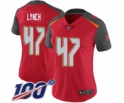 Women's Tampa Bay Buccaneers #47 John Lynch Red Team Color Vapor Untouchable Limited Player 100th Season Football Jersey