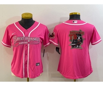 Women's Tampa Bay Buccaneers Pink Team Big Logo With Patch Cool Base Stitched Baseball Jersey