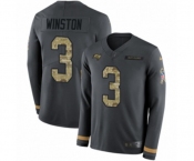 Youth Nike Tampa Bay Buccaneers #3 Jameis Winston Limited Black Salute to Service Therma Long Sleeve NFL Jersey