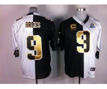 nike nfl jerseys new orleans saints #9 brees black-white[Elite split 50th Patch]