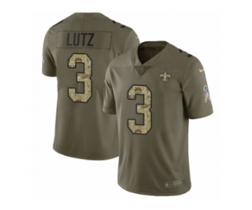 Men Nike New Orleans Saints #3 Will Lutz Limited Olive Camo 2017 Salute to Service NFL Jersey