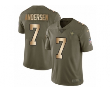 Men Nike New Orleans Saints #7 Morten Andersen Limited Olive Gold 2017 Salute to Service NFL Jersey