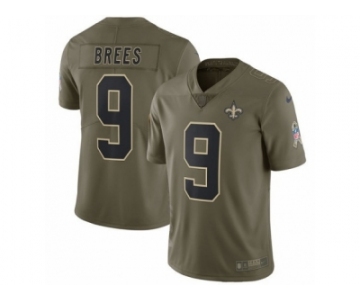 Men Nike New Orleans Saints #9 Drew Brees Limited Olive 2017 Salute to Service NFL Jersey