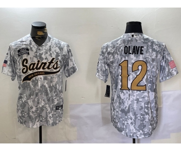 Men's New Orleans Saints #12 Chris Olave Arctic Camo 2024 Salute to Service Stitched Baseball Jersey