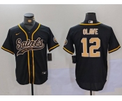 Men's New Orleans Saints #12 Chris Olave Black Cool Base Stitched Baseball Jersey