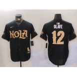 Men's New Orleans Saints #12 Chris Olave Black Cool Base Stitched Baseball Jerseys