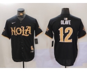 Men's New Orleans Saints #12 Chris Olave Black Cool Base Stitched Baseball Jerseys