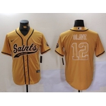 Men's New Orleans Saints #12 Chris Olave Gold Cool Base Stitched Baseball Jersey