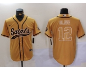 Men's New Orleans Saints #12 Chris Olave Gold Cool Base Stitched Baseball Jersey