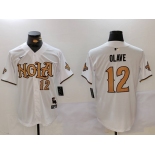 Men's New Orleans Saints #12 Chris Olave Number White Nola Baseball Jersey