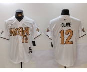 Men's New Orleans Saints #12 Chris Olave Number White Nola Baseball Jersey