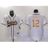 Men's New Orleans Saints #12 Chris Olave White Cool Base Stitched Baseball Jersey