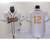 Men's New Orleans Saints #12 Chris Olave White Cool Base Stitched Baseball Jersey