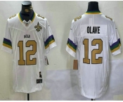 Men's New Orleans Saints #12 Chris Olave White Team Patch 2024 FUSE Vapor Limited Stitched Jersey