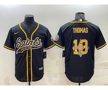 Men's New Orleans Saints #13 Michael Thomas Black Team Big Logo With Patch Cool Base Stitched Baseball Jersey