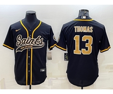 Men's New Orleans Saints #13 Michael Thomas Black With Patch Cool Base Stitched Baseball Jersey