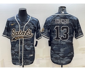 Men's New Orleans Saints #13 Michael Thomas Grey Camo With Patch Cool Base Stitched Baseball Jersey