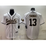 Men's New Orleans Saints #13 Michael Thomas White With Patch Cool Base Stitched Baseball Jersey